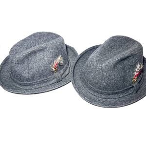 Pendleton New And Used Tweed Herringbone Grey Fedora Hat Vintage Wool Size 7 1/4